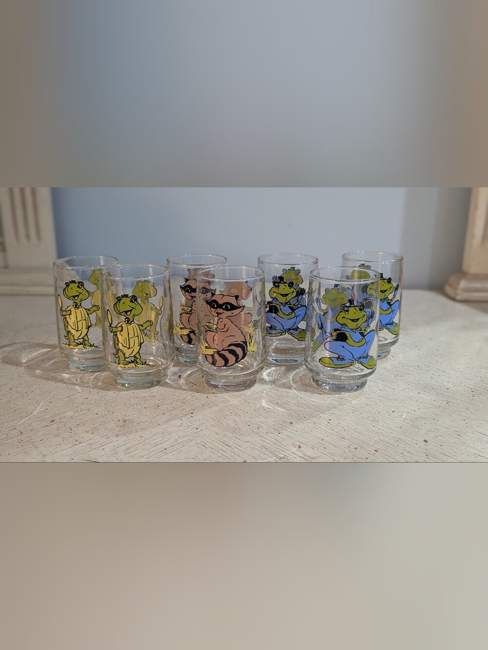 Vintage Cartoon Character Juice Glasses - Set of 7